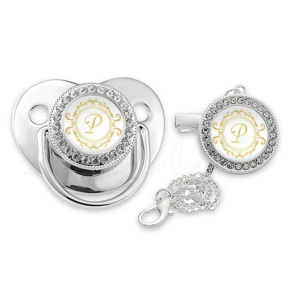 Chupeta Personalizada com Prendedor Strass Letra Inicial 3