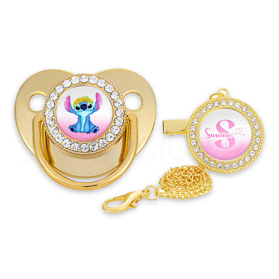 Chupeta Personalizada com Prendedor Strass Stitch com Nome 2
