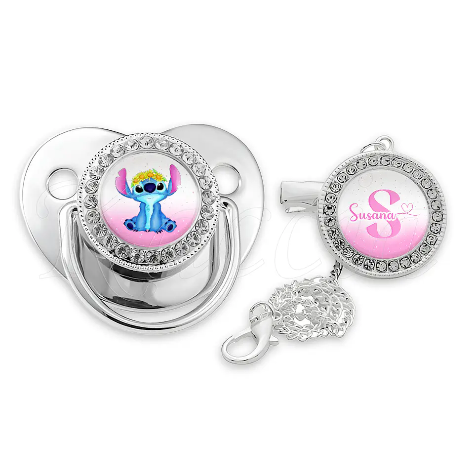 Chupeta Personalizada com Prendedor Strass Stitch com Nome 3