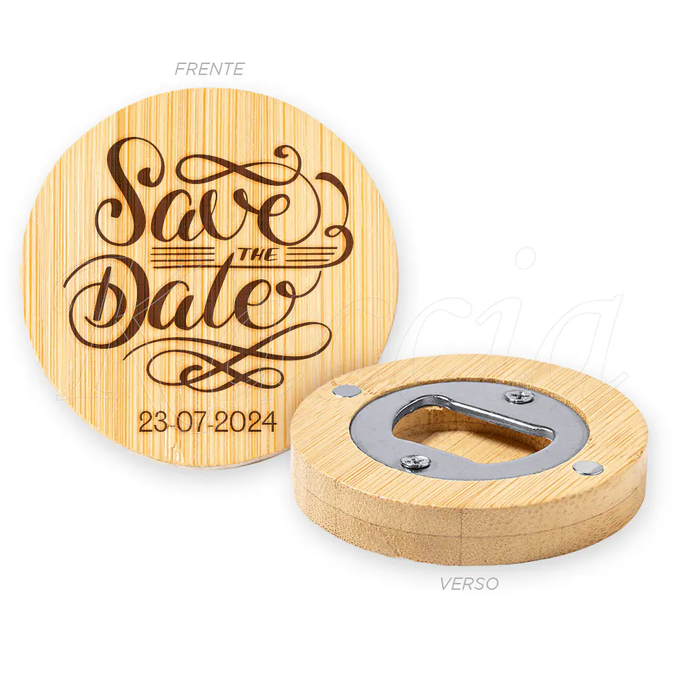 Abre-cápsulas Personalizado Íman Bambu Save The Date 1