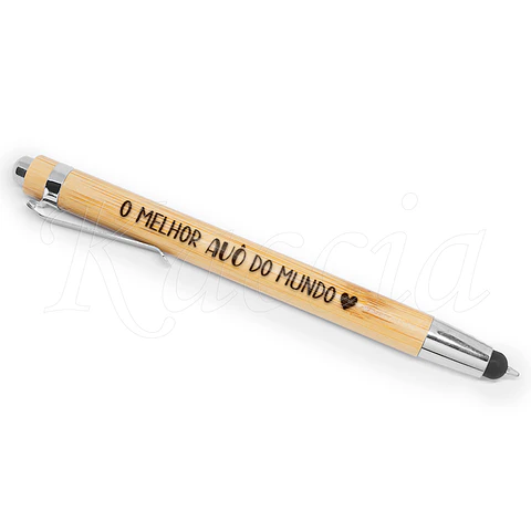 Caneta Personalizada Bambu c/ Touch Melhor do Mundo