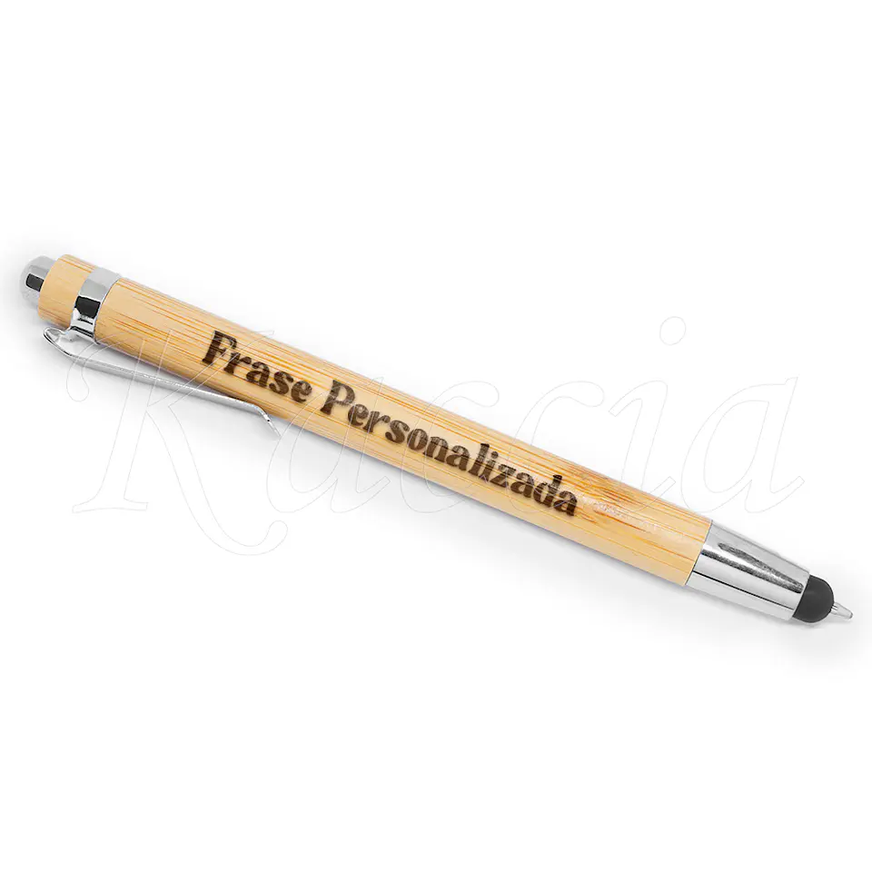 Caneta Personalizada Bambu c/ Touch Frase 2
