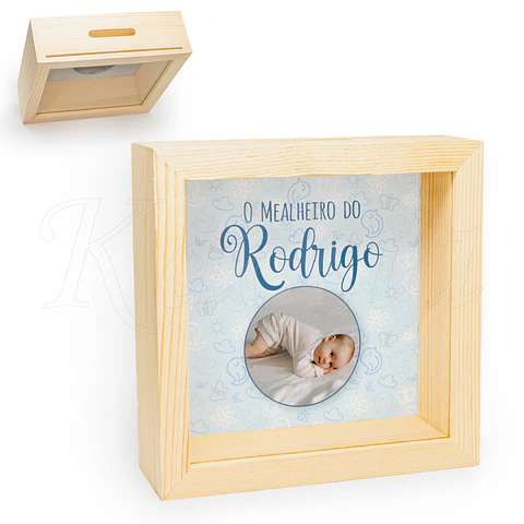 Quadro Mealheiro Personalizado Bebé Azul