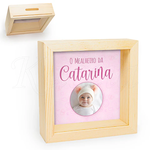 Quadro Mealheiro Personalizado Bebé Rosa