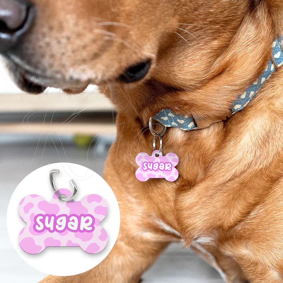 Chapa de Identificação para Cães e Gatos Manchas Rosa 1