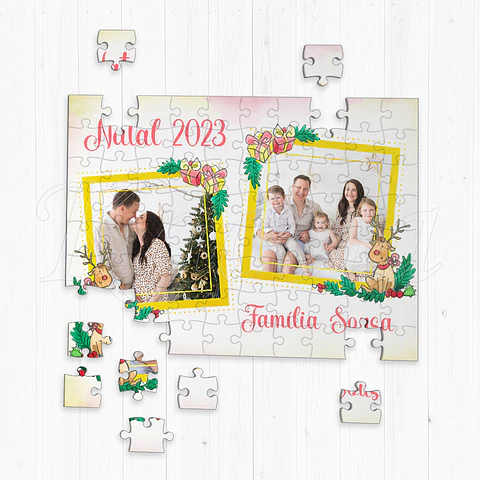 Puzzle Personalizado com Fotos e Frase Natal Rena