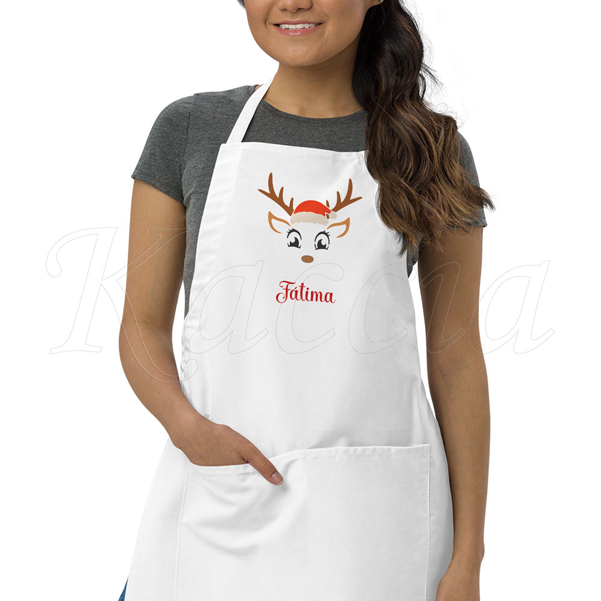Avental Personalizável Rena Natal com Nome 1