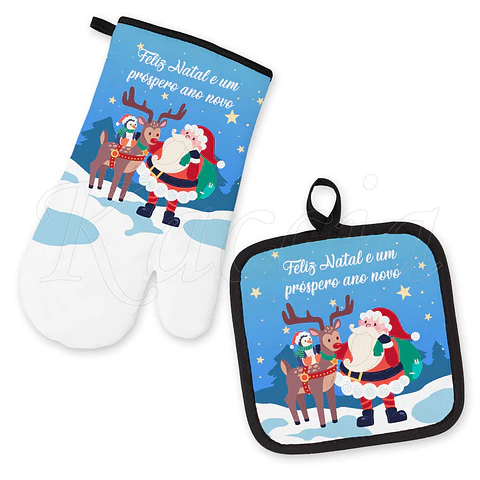 Conjunto Luva e Pega de Cozinha Natal Frase
