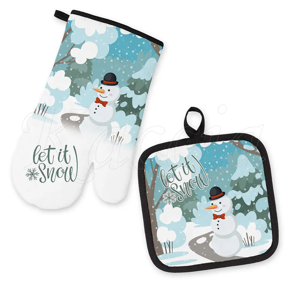 Conjunto Luva e Pega de Cozinha Natal Let It Snow 1