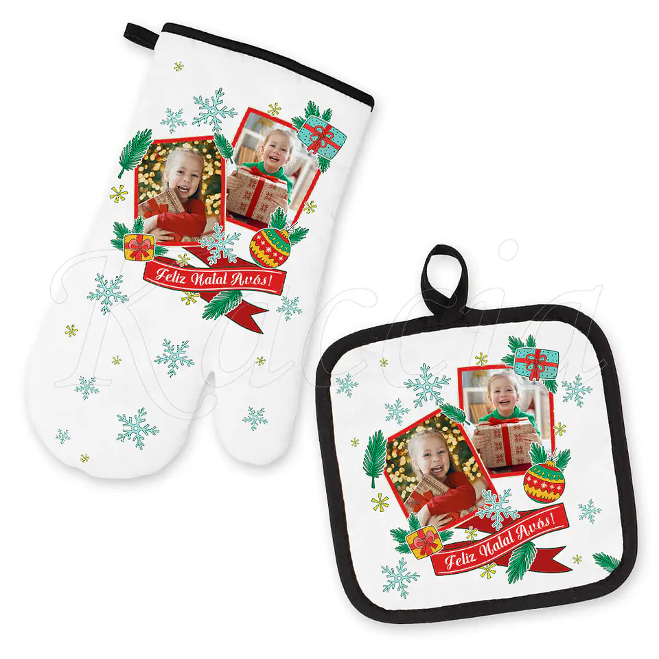 Conjunto Luva e Pega de Cozinha Natal com Fotos e Frase 1