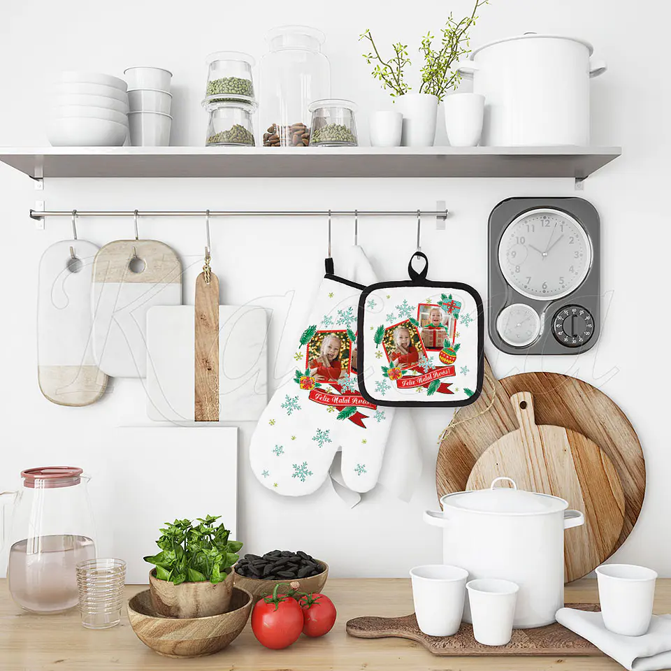 Conjunto Luva e Pega de Cozinha Natal com Fotos e Frase 4