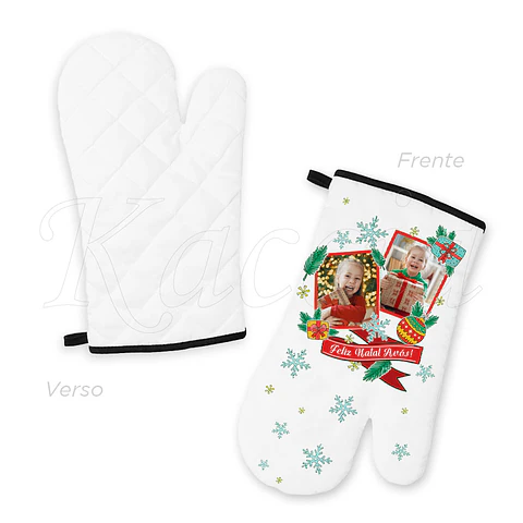 Conjunto Luva e Pega de Cozinha Natal com Fotos e Frase