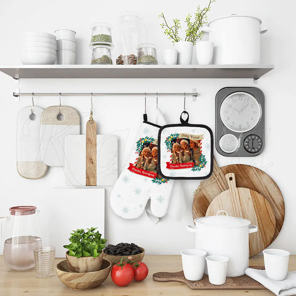 Conjunto Luva e Pega de Cozinha Feliz Natal Foto 4