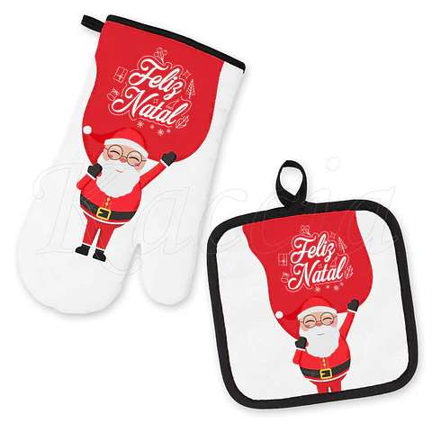 Conjunto Luva e Pega de Cozinha Pai Natal