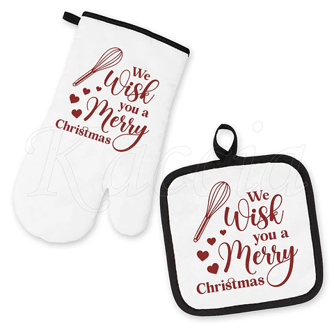 Conjunto Luva e Pega de Cozinha We Wisk You Merry Christmas