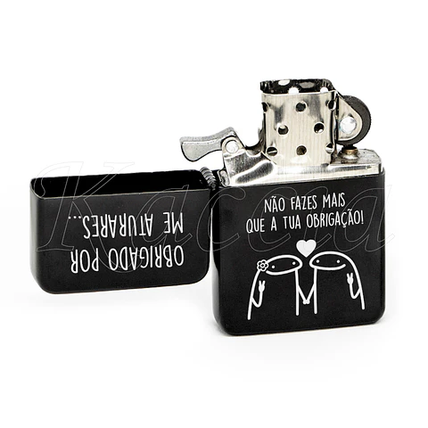 Isqueiro Preto Personalizado Obrigado por me Aturares Flork