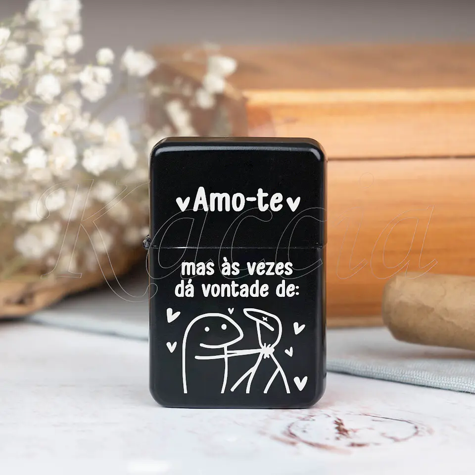 Isqueiro Preto Personalizado Amo-te, mas... Flork 3