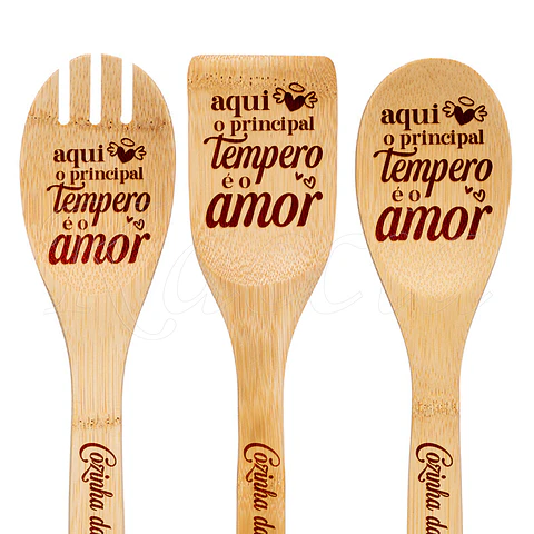 Conjunto Utensílios Cozinha Personalizáveis Tempero Amor