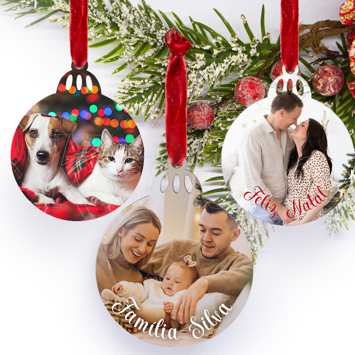 Conjunto de 3 Bolas de Natal Personalizáveis com Fotos 1