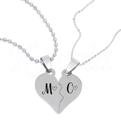 Colar Personalizado para Casal Iniciais Prateado Aço Inox