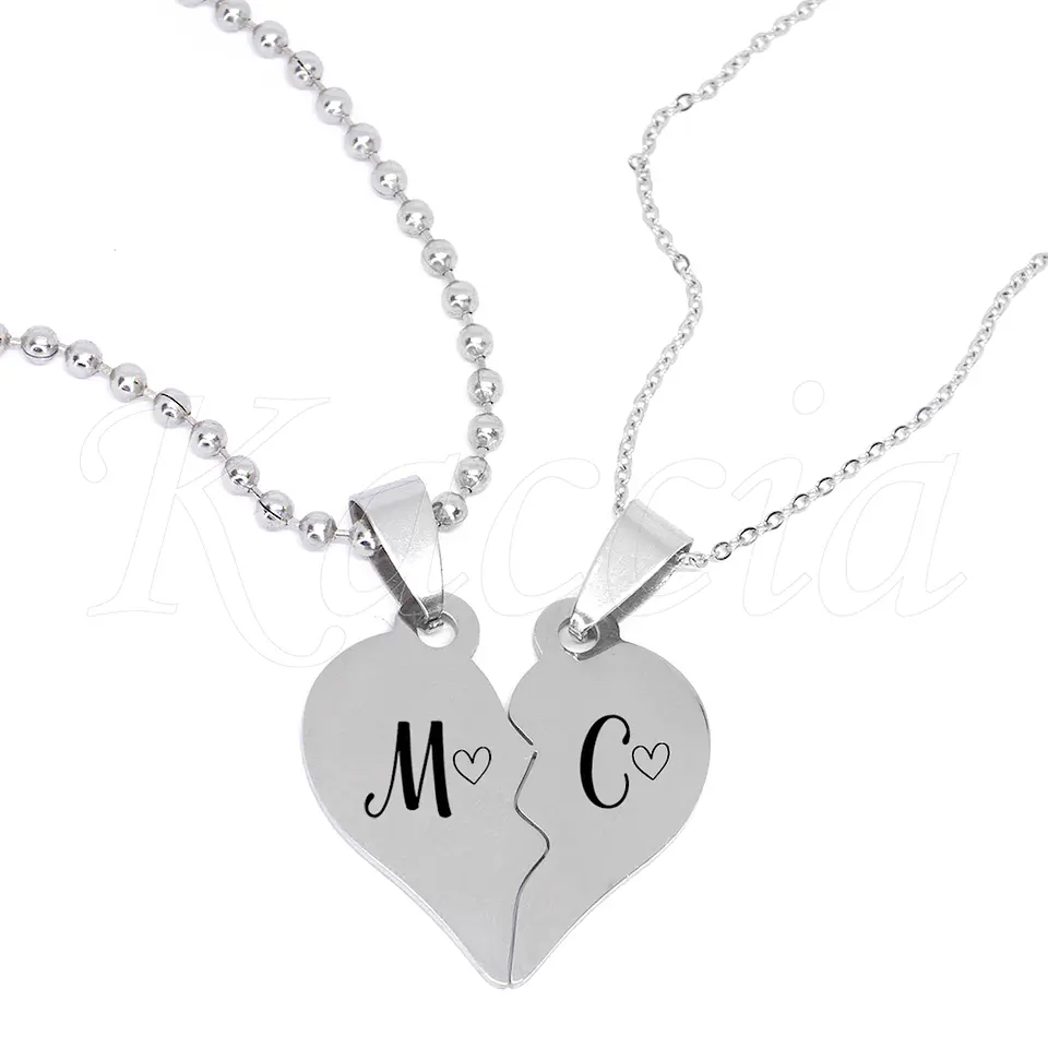 Colar Personalizado para Casal Iniciais Prateado Aço Inox 1
