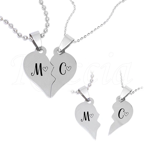 Colar Personalizado para Casal Iniciais Prateado Aço Inox