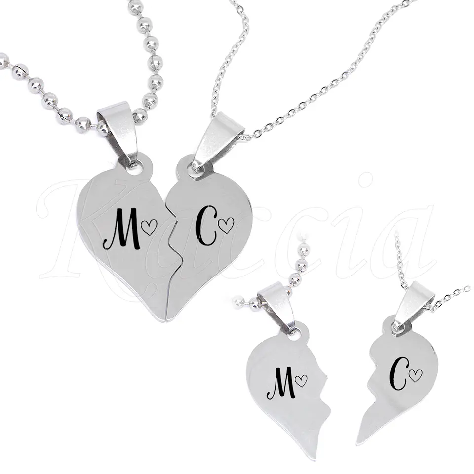 Colar Personalizado para Casal Iniciais Prateado Aço Inox 2