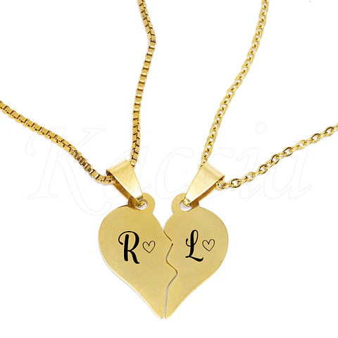 Colar Personalizado para Casal Iniciais Dourado Aço Inox
