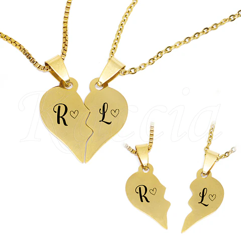 Colar Personalizado para Casal Iniciais Dourado Aço Inox
