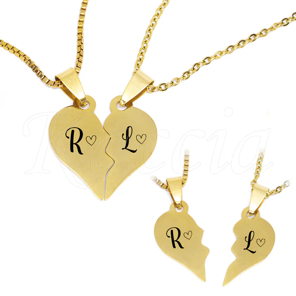 Colar Personalizado para Casal Iniciais Dourado Aço Inox 2