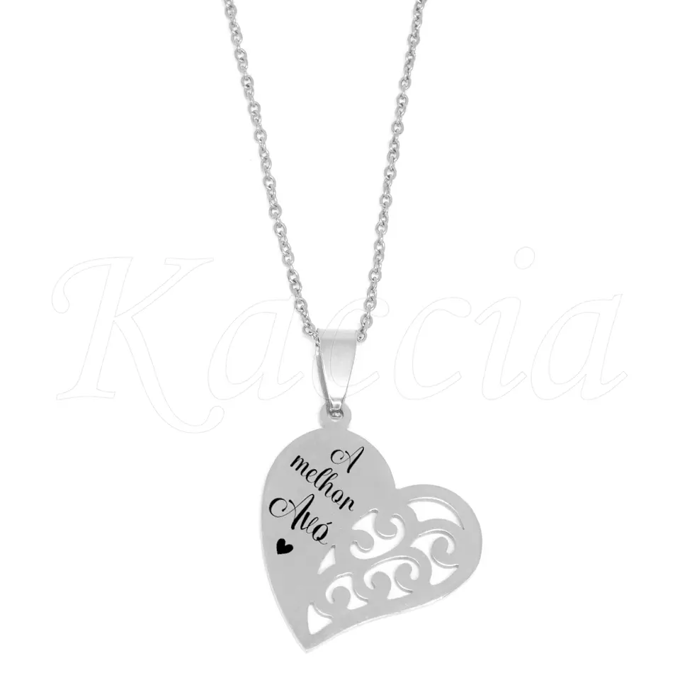 Colar Personalizado Coração Vintage Aço Inox 3