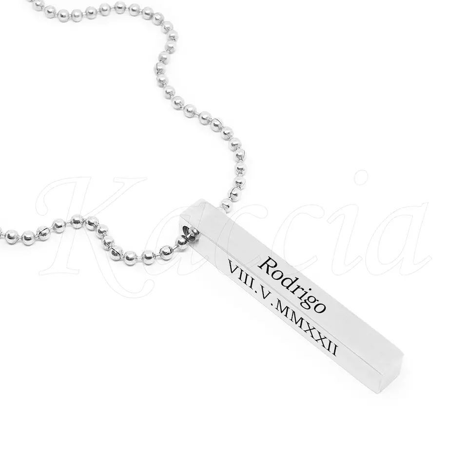 Colar Personalizado Barra 3D Classic Aço Inox 1