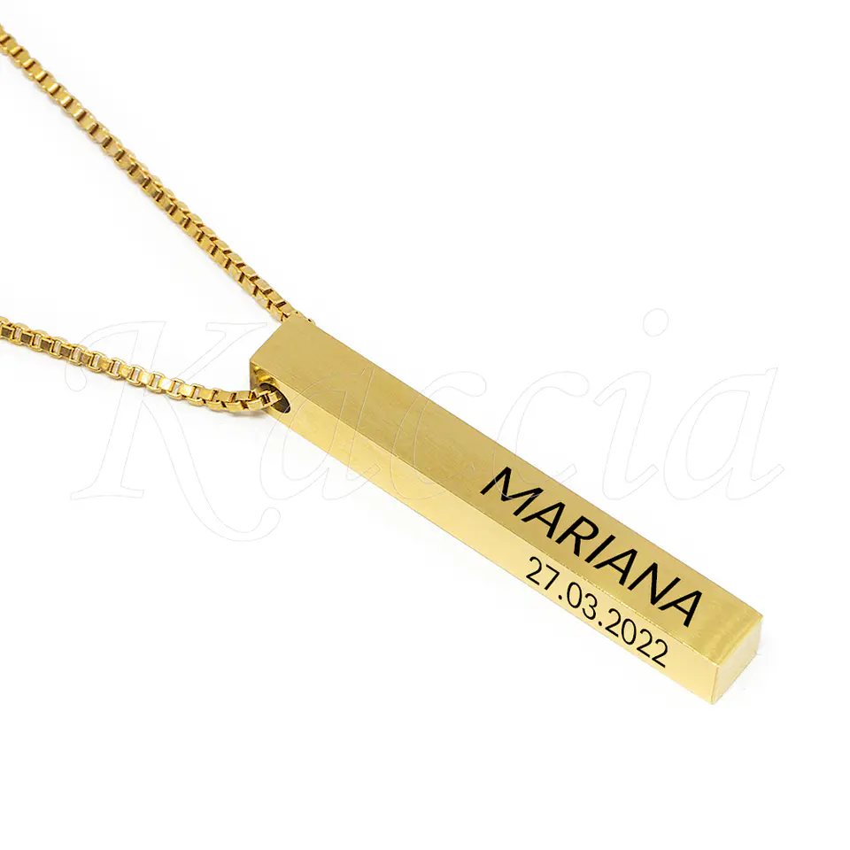 Colar Personalizado Barra 3D Blindy Aço Inox 7
