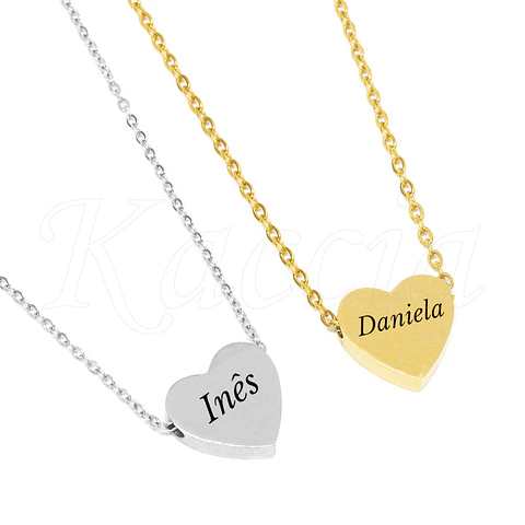 Colar Personalizado Coração com Nomes Aço Inox