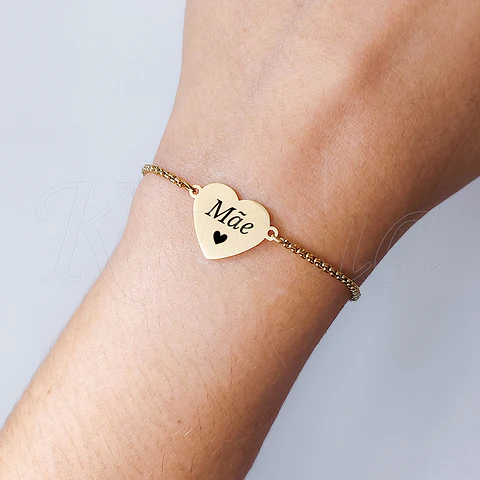 Pulseira Personalizada Coração Nome Aço Inox