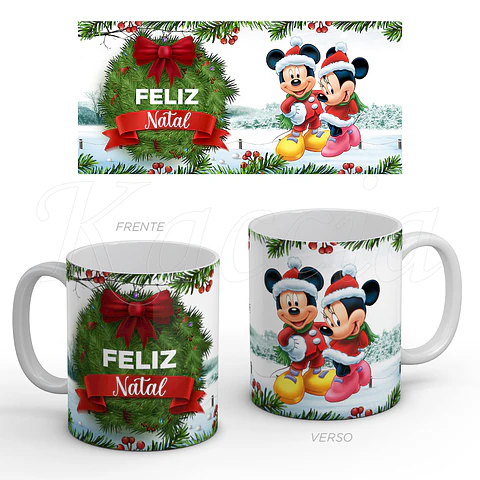 Caneca Feliz Natal Mickey Minnie