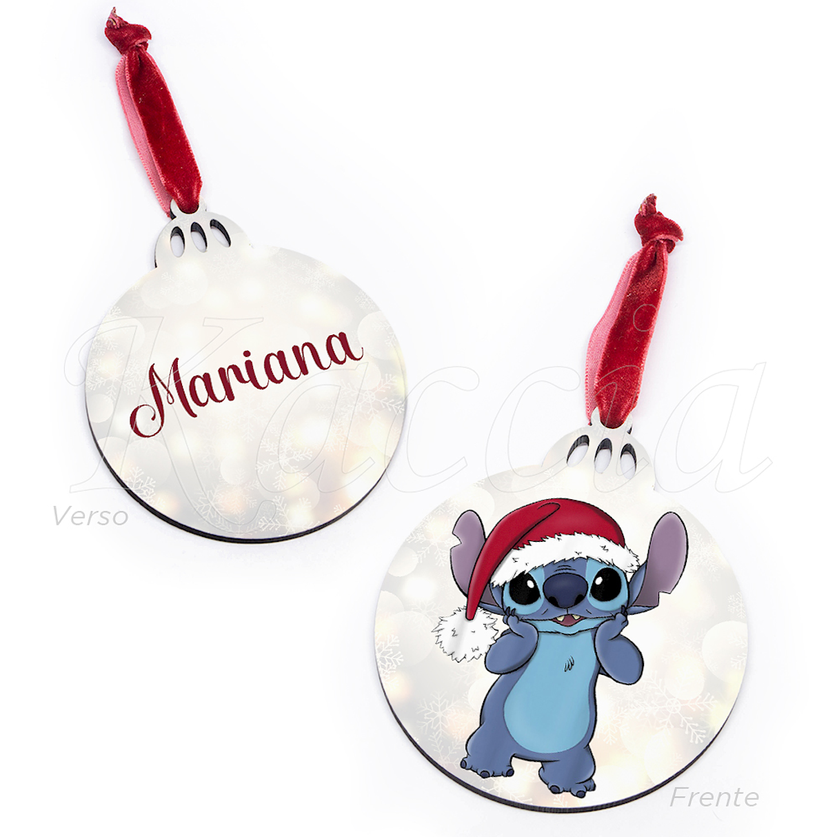 Bola de Natal Personalizável Stitch com Nome 2