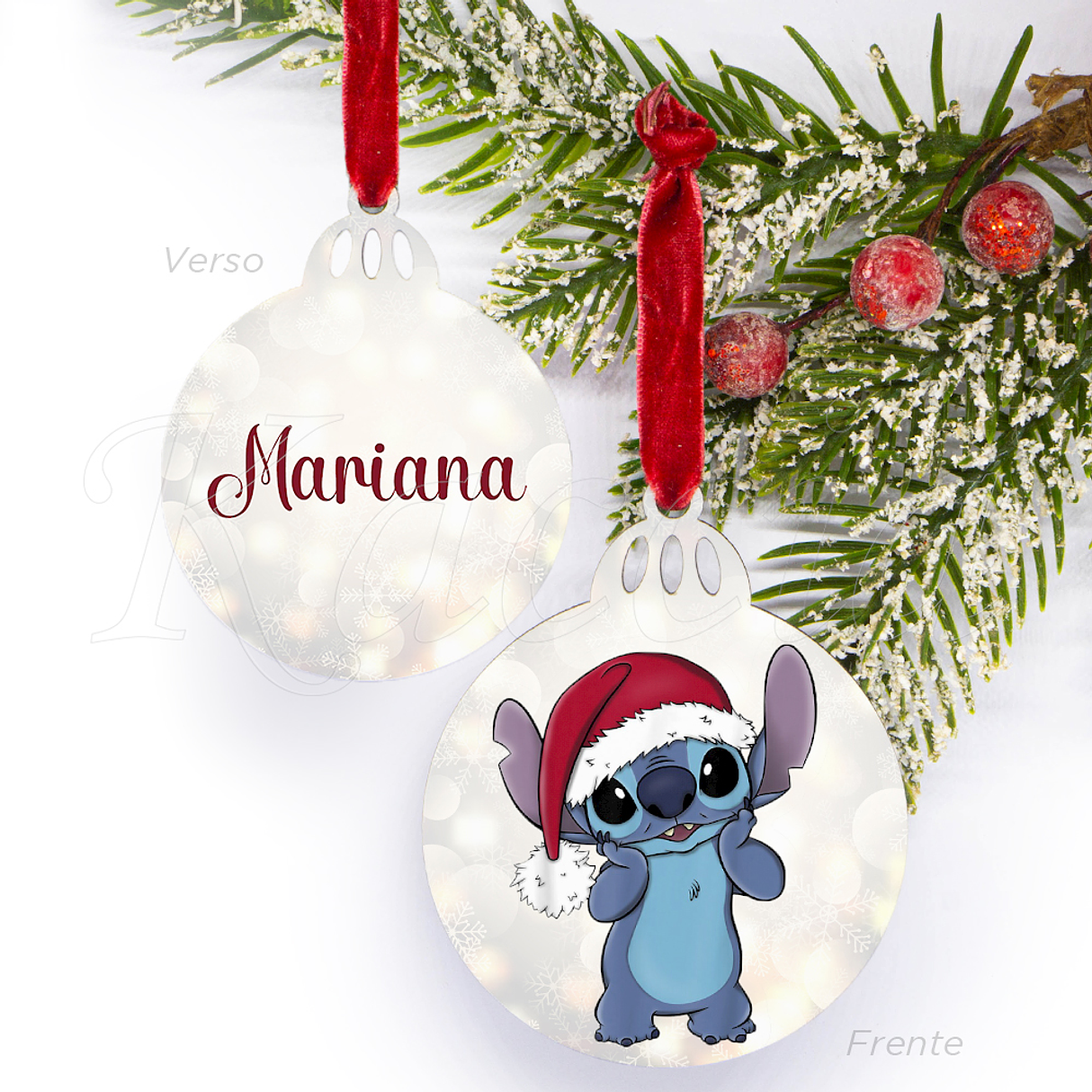 Bola de Natal Personalizável Stitch com Nome 1