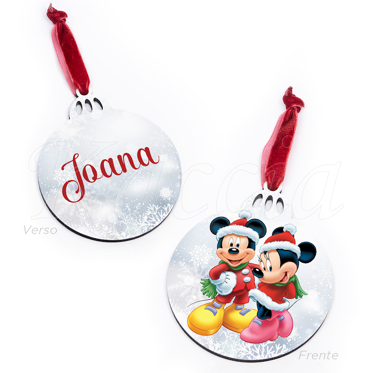Bola de Natal Personalizável Mickey Minnie com Nome 2