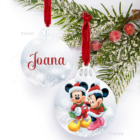 Bola de Natal Personalizável Mickey Minnie com Nome