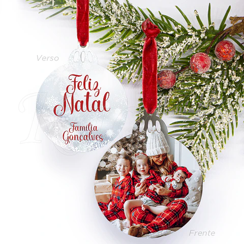 Bola de Natal Personalizável com Foto e Frases