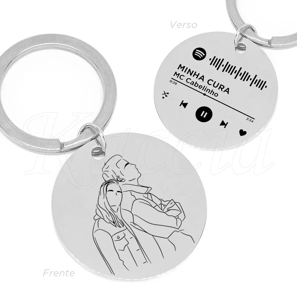 Porta-chaves Personalizado Spotify Ilustração Foto Aço Inox 1