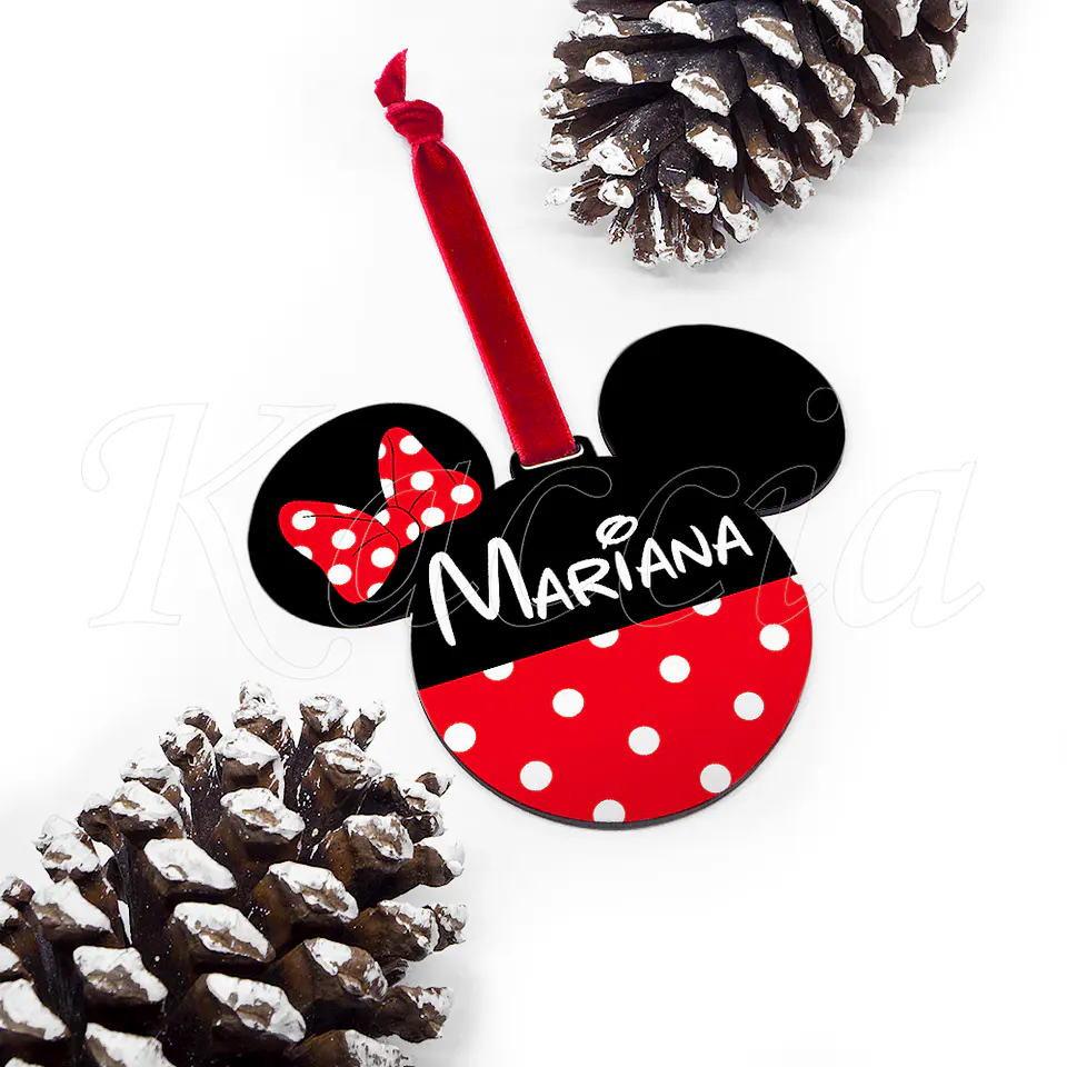 Bola de Natal Personalizável Minnie com Nome 2