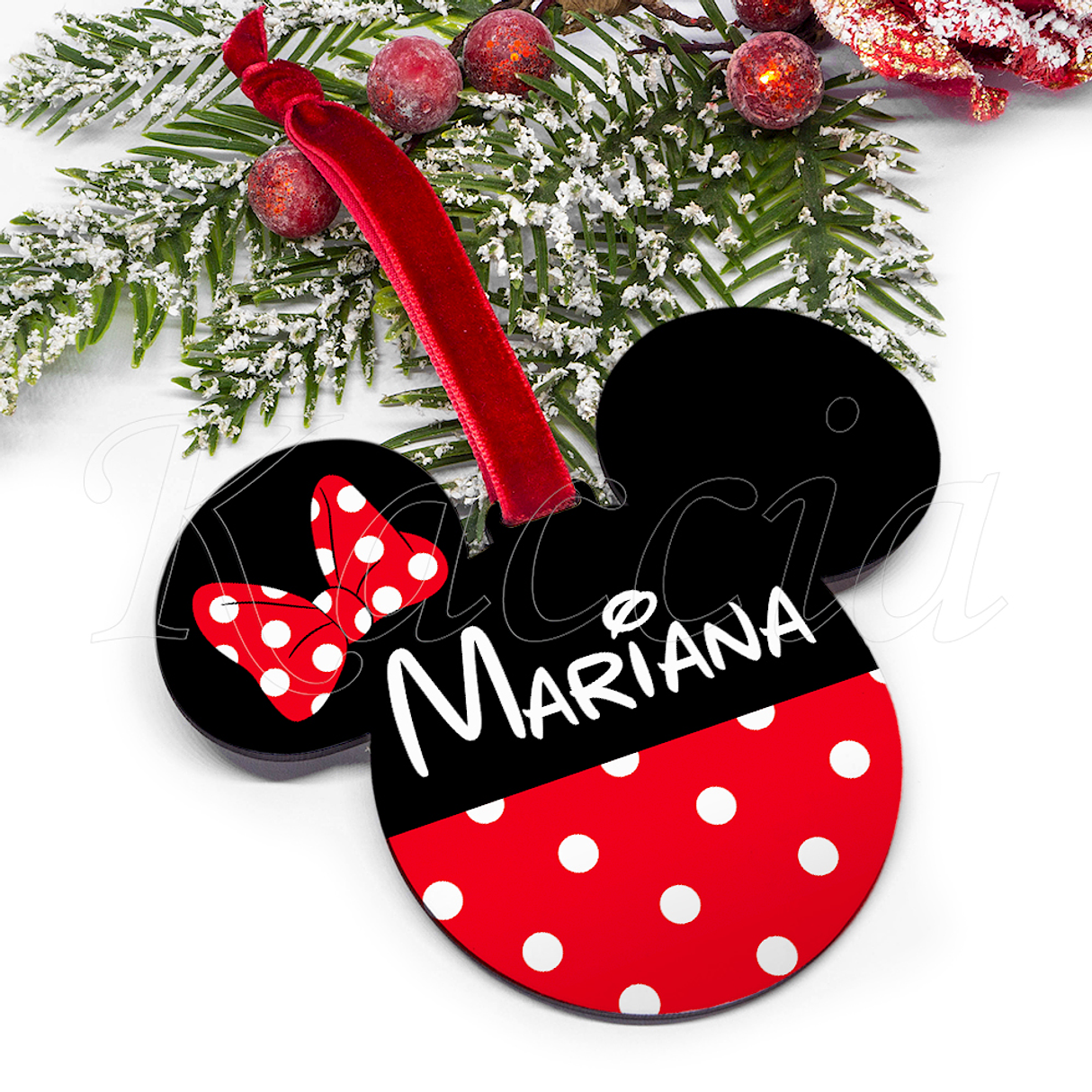 Bola de Natal Personalizável Minnie com Nome 3