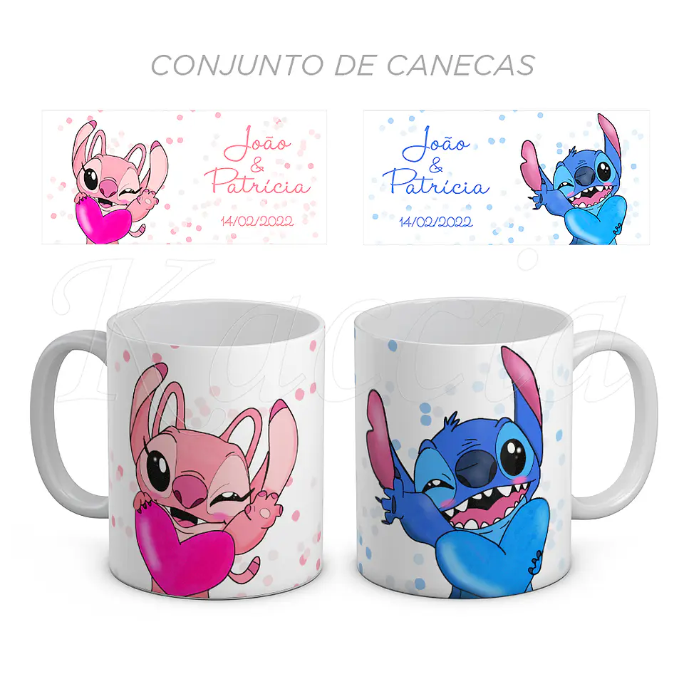 Conjunto de Canecas Personalizadas Stitch & Ángel Heart 1