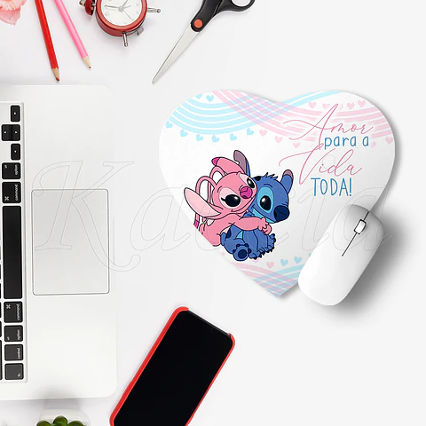 Tapete de Rato Coração Amor para a Vida Toda Stitch & Ángel