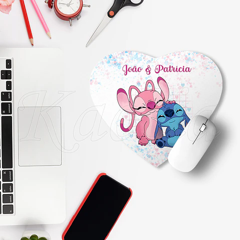Tapete de Rato Coração Personalizado Stitch & Ángel Nomes