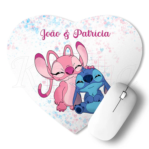 Tapete de Rato Coração Personalizado Stitch & Ángel Nomes