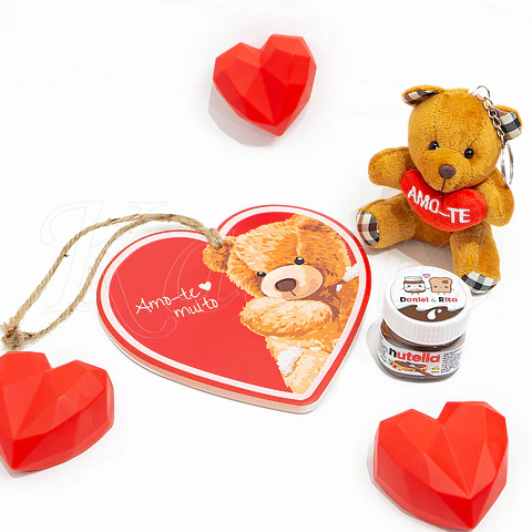 Pack Quadro, Peluche e Nutella Personalizada Amo-te