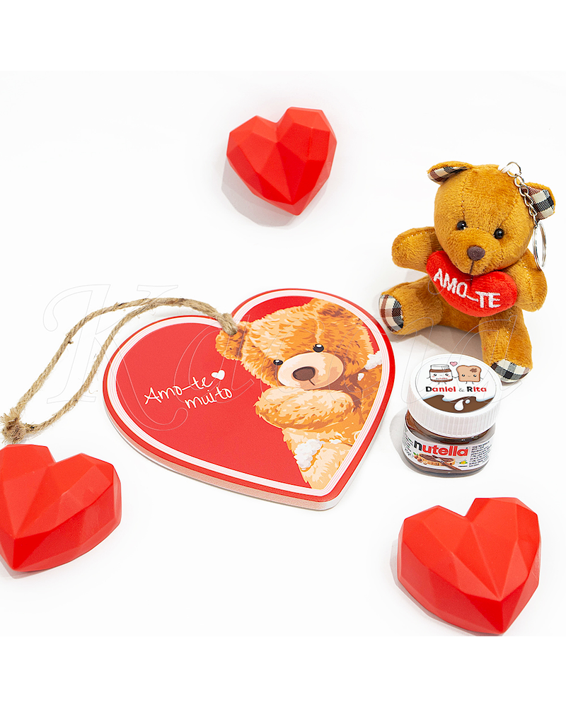 Pack Quadro, Peluche e Nutella Personalizável Amo-te